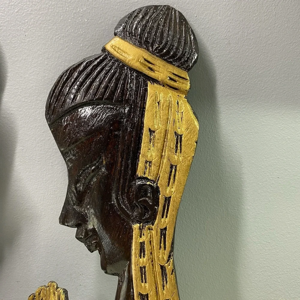 Vintage African Wooden Wall Art. Carved&Painted Teak/Ebony Wood Praying Hand 15